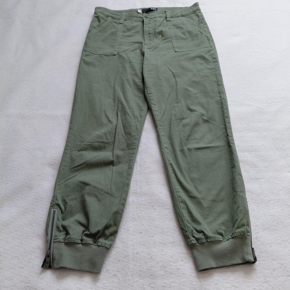 Kut From The Kloth Chris High Rise Green Jogger Pants Women 10 Ankle Zip Utility